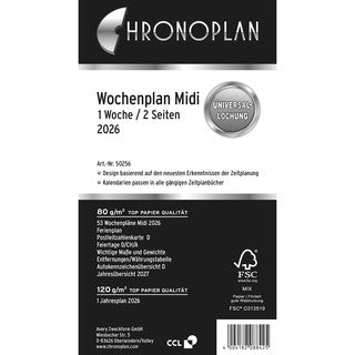 AVERY ZWECKFORM Wochenplan Chronoplan 50256 124 Blatt Midi 1 Woche/2 Seiten 96 x 172 mm 2026