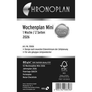 AVERY ZWECKFORM Wochenplan Chronoplan 50616 59 Blatt Mini 1 Woche/2 Seiten 79 x 125 mm 2026