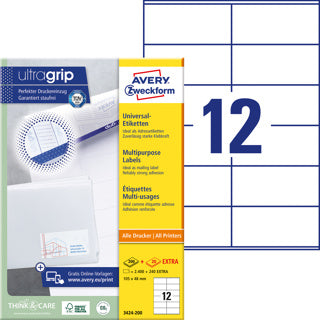 AVERY ZWECKFORM Universaletiketten ultragrip 3424-200 2.640 Stück permanent 105 x 48 mm weiß