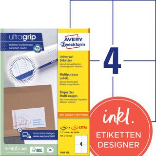 AVERY ZWECKFORM Universaletiketten ultragrip 3483-200 880 Stück permanent 105 x 148 mm weiß