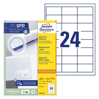 AVERY ZWECKFORM Universaletiketten ultragrip 3658-200 5.280 Stück permanent 64.6 x 33.8 mm weiß