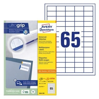 AVERY ZWECKFORM Universaletiketten ultragrip 3666-200 14.300 Stück permanent 38 x 21.2 mm weiß