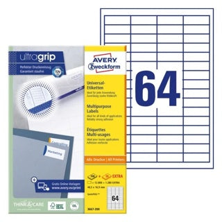 AVERY ZWECKFORM Universaletiketten ultragrip 3667-200 14.080 Stück permanent 48.5 x 16.9 mm weiß