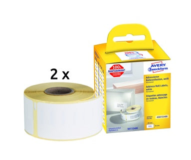 AVERY ZWECKFORM Adressetiketten AS0722400 2 Rollen/520 Stück permanent 36 x 89 mm weiß