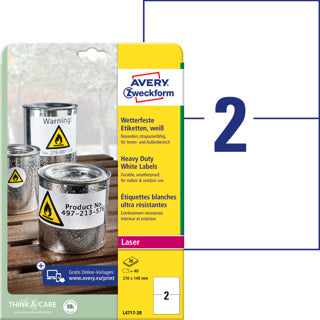 AVERY ZWECKFORM Wetterfeste Etiketten L4717-20 40 Stück permanent 210 x 148 mm weiß