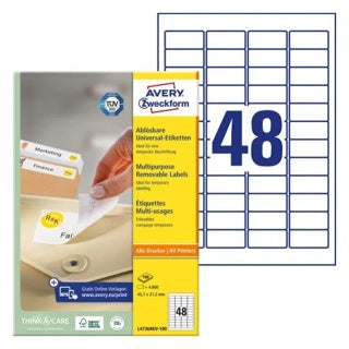 AVERY ZWECKFORM Universaletiketten L4736REV-100 4.800 Stück ablösbar 45.7 x 21.2 mm weiß