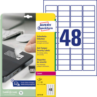 AVERY ZWECKFORM Sicherheitsetiketten L6113-20 960 Stück permanent 45.7 x 21.2 mm weiß