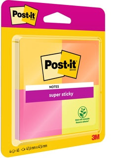 POST-IT® Haftnotizen Super Sticky 6910SS 4 Blöcke à 45 Blatt 48 x 48 mm farbig sortiert