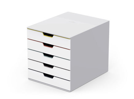 DURABLE Schubladenbox 7625 VARICOLOR® MIX mit 5 farbigen Schubladen für A4 280 x 292 x 356 mm weiß