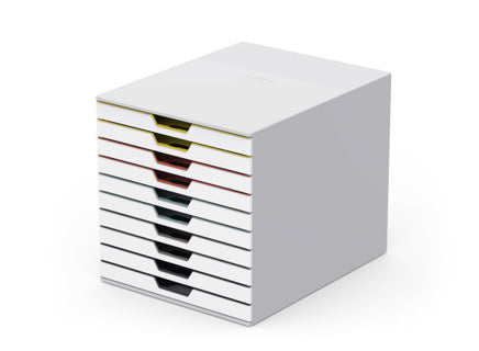 DURABLE Schubladenbox 7630 VARICOLOR® MIX mit 10 farbigen Schubladen für A4 280 x 292 x 356 mm weiß
