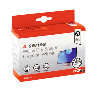 A-SERIES EDV-Reinigungstücher AS0618 je 20 Stück Feucht- & Trockentücher für Monitore weiß