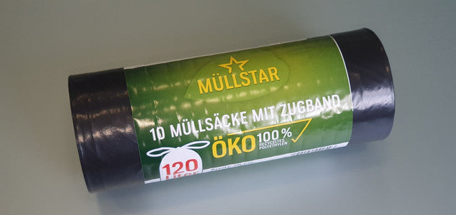 MÜLLSTAR ÖKO Müllsäcke extrastark mit Zugband 10 Stück 120 Liter 40 my schwarz