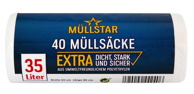 MÜLLSTAR Müllsäcke 40 Stück 35 Liter 10 my weiß/transparent