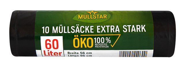 MÜLLSTAR ÖKO Müllsäcke extrastark 10 Stück 60 Liter 35 my schwarz