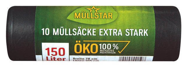 MÜLLSTAR ÖKO Müllsäcke extrastark 10 Stück 150 Liter 40 my schwarz