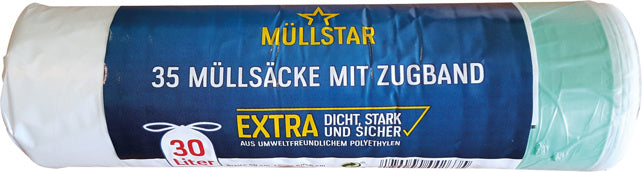 MÜLLSTAR Müllsäcke mit Zugband 35 Stück 30 Liter transparent