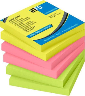 INFO NOTES Haftnotizen Power Notes 6 Stück à 80 Blatt 75 x 75 mm sortiert