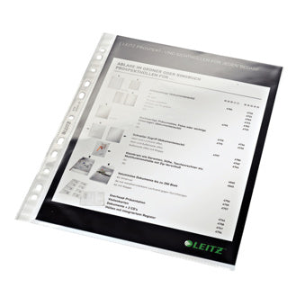 LEITZ Prospekthülle Standard 4770 100 Stück DIN A4 mit Universallochung glasklar transparent