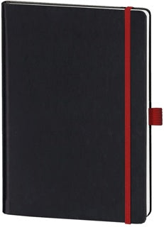 LEYKAM Notizbuch Denkzettel DIN A4 192 Seiten mit Elastikband kariert und perforiert schwarz/rot