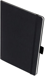 LEYKAM Notizbuch Denkzettel Tablet-Format 192 Seiten mit Elastikband kariert 190 x 250 mm schwarz