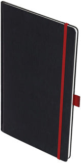LEYKAM Notizbuch Denkzettel Tablet-Format 192 Seiten mit Elastikband kariert 190 x 250mm schw./rot