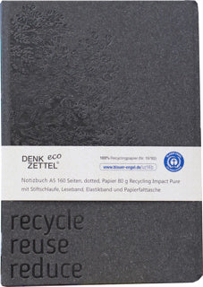 LEYKAM Notizbuch Denkzettel Eco A5 192 Blatt mit Elastikband gepunktet 148 x 210 mm grau