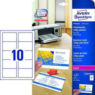 AVERY ZWECKFORM Visitenkarten C32016-25 250 Stück 220 g/m² satiniert 85 x 54 mm ultraweiß