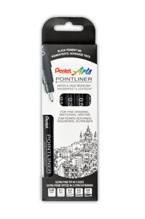 PENTEL Fineliner Pointliner 5 Stück im Etui 5 Strichstärken schwarz