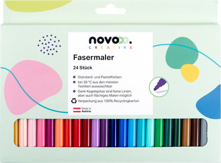 NOVOOO CREATIVE Fasermaler 24 Stück im Etui farbig sortiert