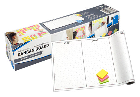 INFO NOTES Kanban-Board inkl. 3 Blöcke INFO NOTES Haftnotizen selbstkl./ Aufdruck 30cm x 4.57m weiß