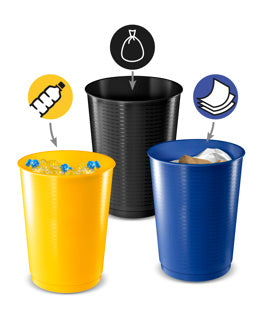 CEP Abfalleimer Set 3 Stück à 40 Liter schwarz/blau/gelb