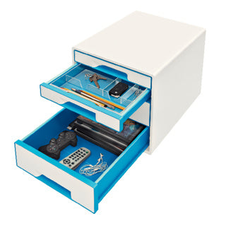 LEITZ Schubladenbox WOW Cube 5213 mit 4 Laden weiß/blau