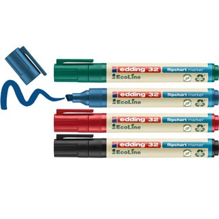 EDDING Flipchartmarker EcoLine 32 4 Stück mit Keilspitze 1-5 mm farbig sortiert