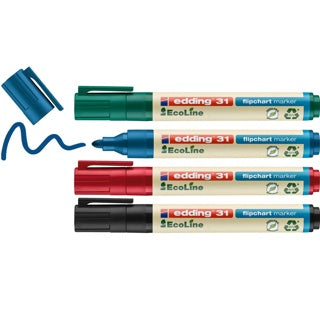 EDDING Flipchartmarker EcoLine 31 4 Stück mit Rundspitze 1.5-3 mm farbig sortiert
