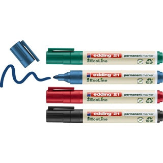 EDDING Permanentmarker EcoLine 21 4 Stück mit Rundspitze 1.5-3 mm nachfüllbar farbig sortiert
