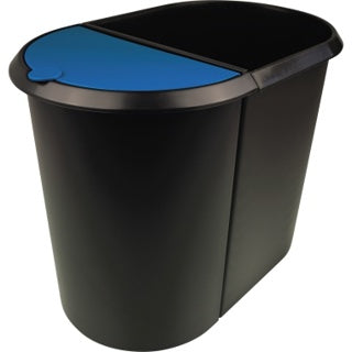 HELIT Papierkorb the double H6103993 20+9 Liter Duo-System mit Deckel schwarz/blau
