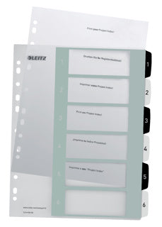LEITZ Register WOW 1214 DIN A4+ PC-beschriftbar 1-6 weiß/schwarz