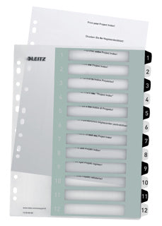 LEITZ Register WOW 1216 DIN A4+ PC-beschriftbar 1-12 weiß/schwarz