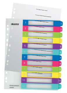 LEITZ Register WOW 1244 DIN A4+ PC-beschriftbar 1-12 weiß/bunt