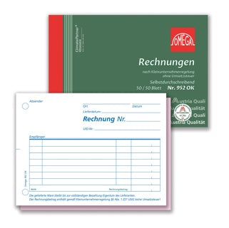 OMEGA Rechnungsbuch 952OK DIN A6 quer 2x50 Blatt für Kleinunternehmer selbstdurchschreibend