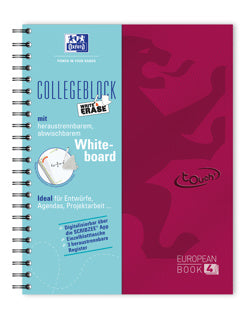 OXFORD Collegeblock Touch Europeanbook DIN A4+ 120 Blatt kariert mit Whiteboard beere