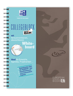 OXFORD Collegeblock Touch Europeanbook DIN A4+ 120 Blatt kariert mit Whiteboard braun