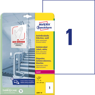 AVERY ZWECKFORM Antimikrobielle Etiketten L8001-10 10 Stück permanent 210 x 297 mm weiß