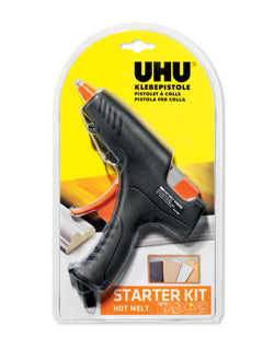 UHU Heißklebepistole Hot Melt 48365 inkl. 6 Stück Heißklebepatronen Ø 11 mm im Blister schwarz