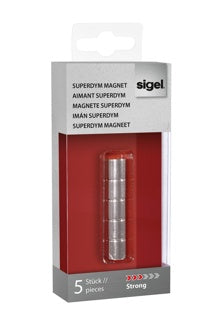 SIGEL Neodym-Magnete C5 Strong BA700 5 Stück Zylinderdesign Ø 10 x 10 mm silber