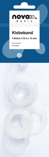 NOVOOO BASIC Klebeband inkl. Abroller 4 Rollen 15 mm x 10 m transparent