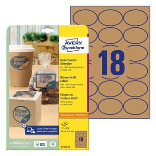 AVERY ZWECKFORM Kraftpapieretiketten L7103-25 450 Stück oval permanent 63.5 x 42.3 mm naturbraun