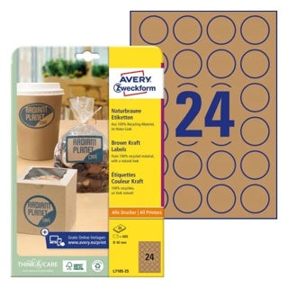 AVERY ZWECKFORM Kraftpapieretiketten L7105-25 600 Stück rund permanent Ø 40 mm naturbraun