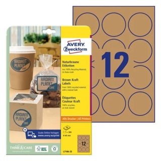 AVERY ZWECKFORM Kraftpapieretiketten L7106-25 300 Stück rund permanent Ø 60 mm naturbraun