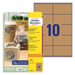 AVERY ZWECKFORM Kraftpapieretiketten L7108-25 250 Stück permanent 105 x 57 mm naturbraun